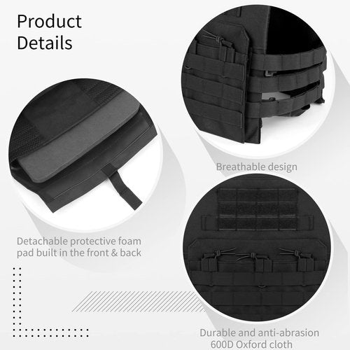 yeesport Airsoft Vest, Foam Padded Protective Paintball Game Vest, Lightweight Breathable Outdoor Sports Equipment Vest with Triple-Magazine Pouch, Adjustable Molle Vest for Men