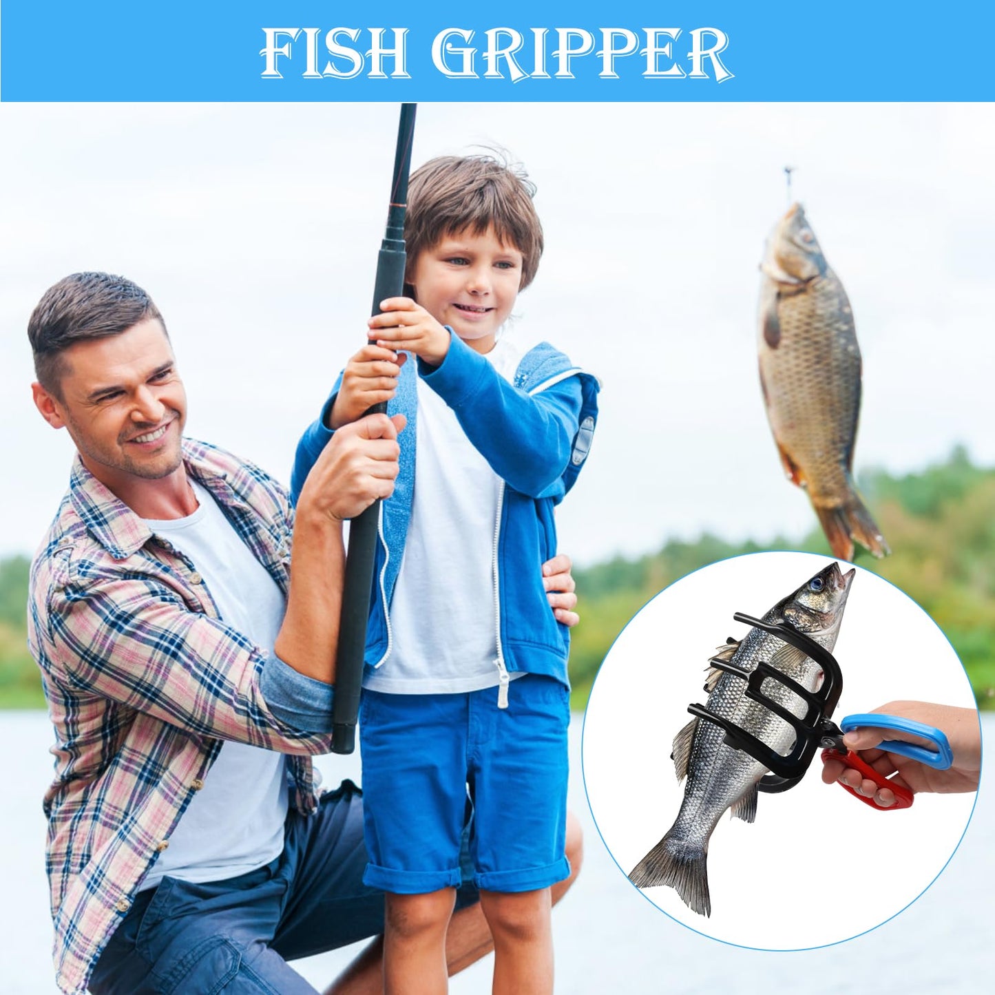 Anglekai 2 Pack Fish Gripper, Non-Slip 3 Claw Metal Fishing Pliers Gripper for Fish Control Clamp, Colorful Fishing Claw Grabber Holder