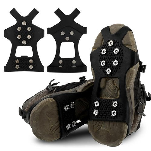 Crampons Ice Cleats for Shoes and Boots, Traction Cleats Ice Snow Grips with 10 Stainless Steel Spikes, Winter Outdoor Anti-Slip Crampon for Walking, Fishing, Climbing and Hiking(L)