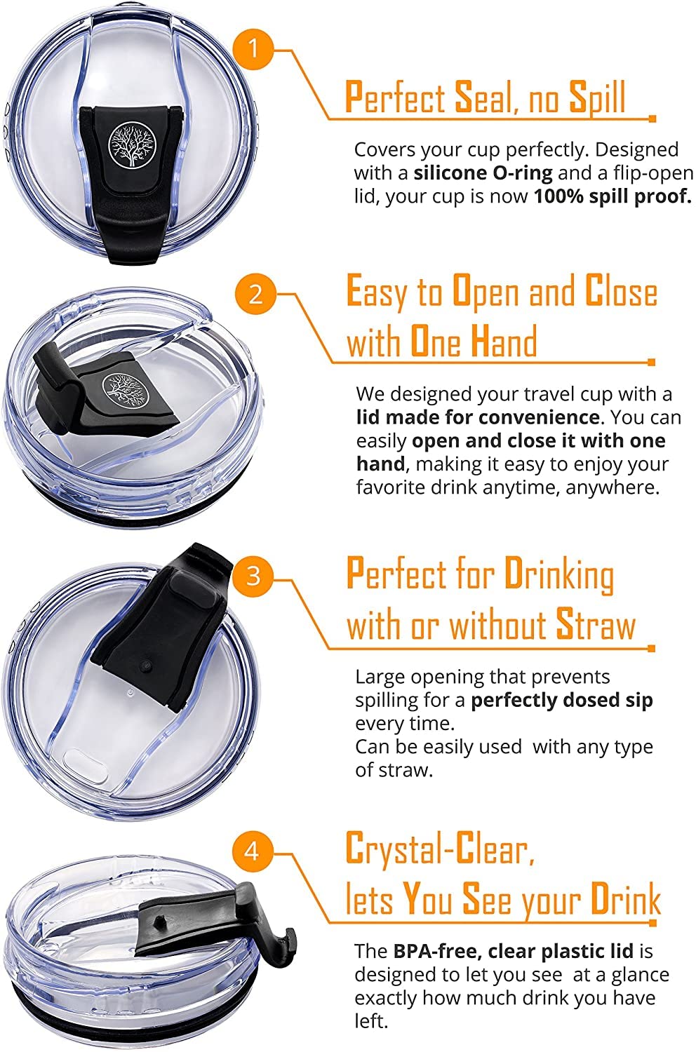 30 oz Tumbler Lid, Replacement Lid for YETI 30 oz Tumbler, BPA-Free Spill-Proof Splash Resistant Clear Tumbler Cover (2 Pack)