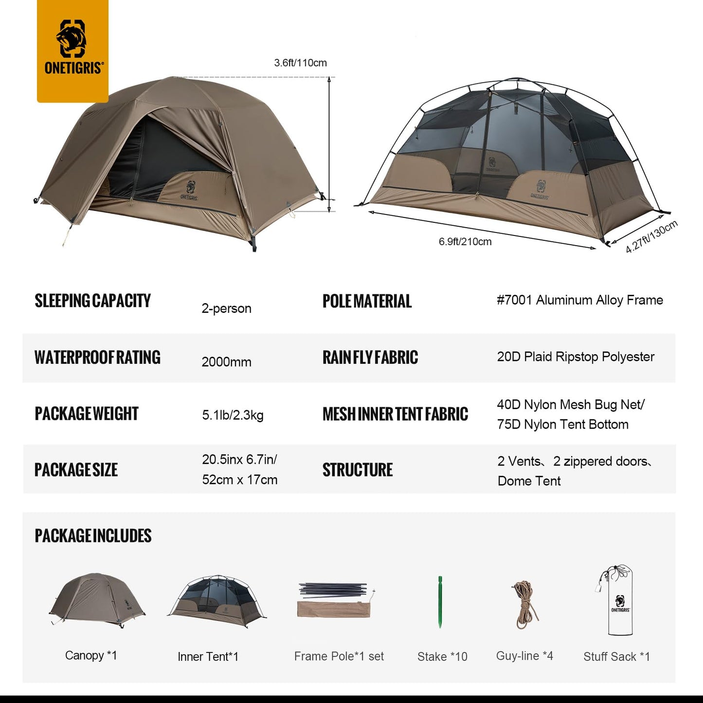 OneTigris Cosmitto Tent and 2 Person Footprint Combo