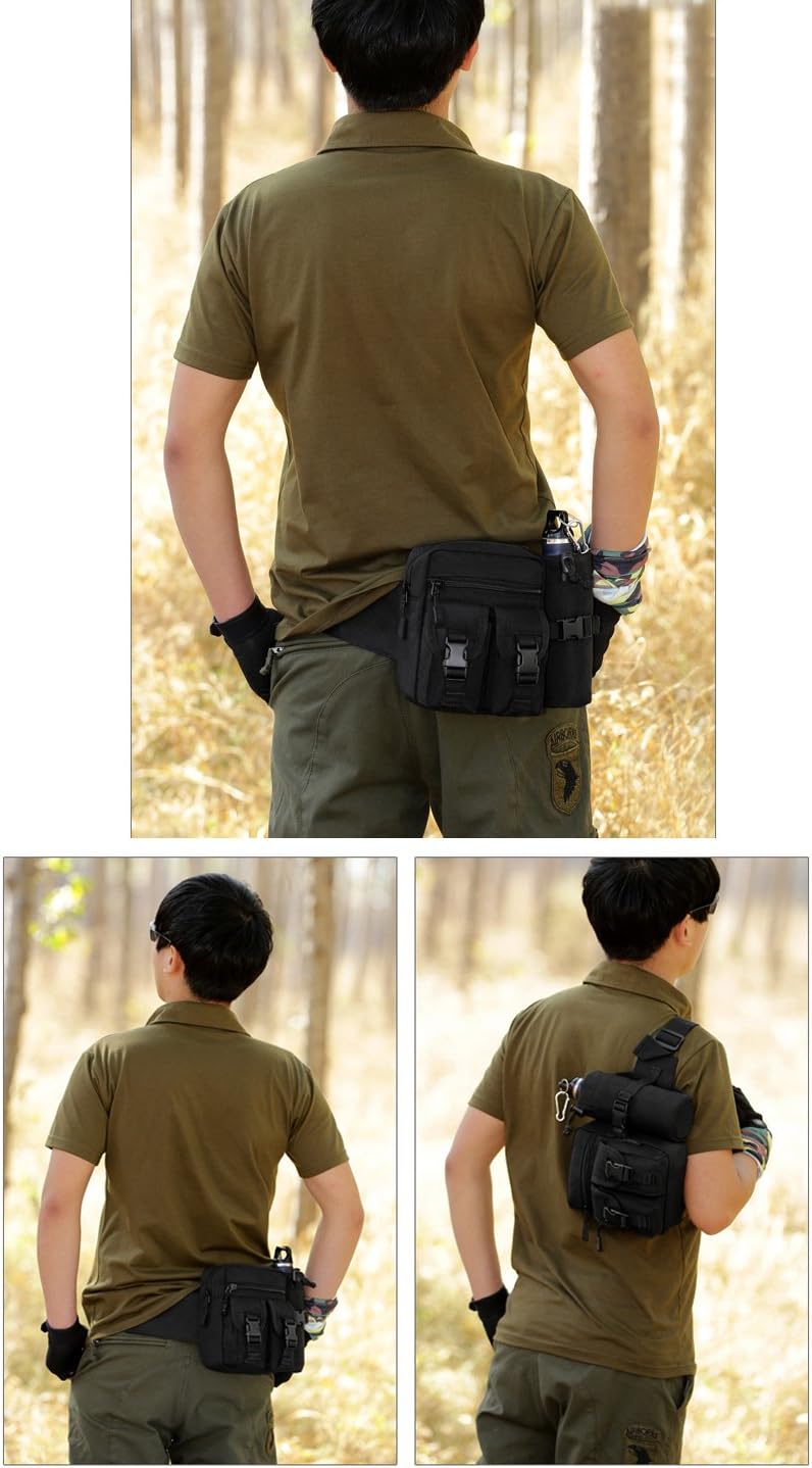 Tactical Waist Pack With Detachable Water Bottle Holder Pocket Fanny Pack & Outdoor Lumbar Bag for Hiking Travelling Climbing Cycling Camping Shopping Hunting Fishing
