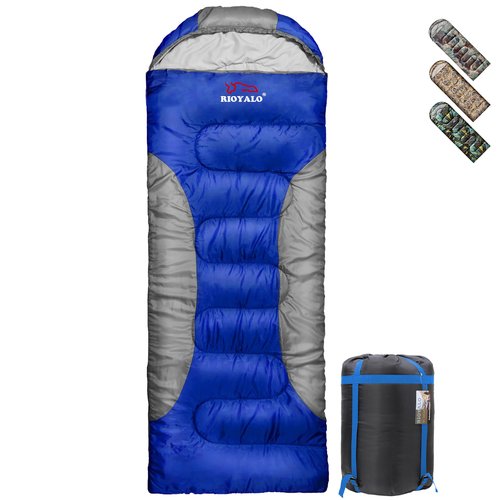 RIOYALO 5°F Cold Weather Sleeping Bags for Adults Camping | Big and Tall Winter Sleeping Bag w. Compression Sack for Backpacking, Hiking | Waterproof, Portable | Blue
