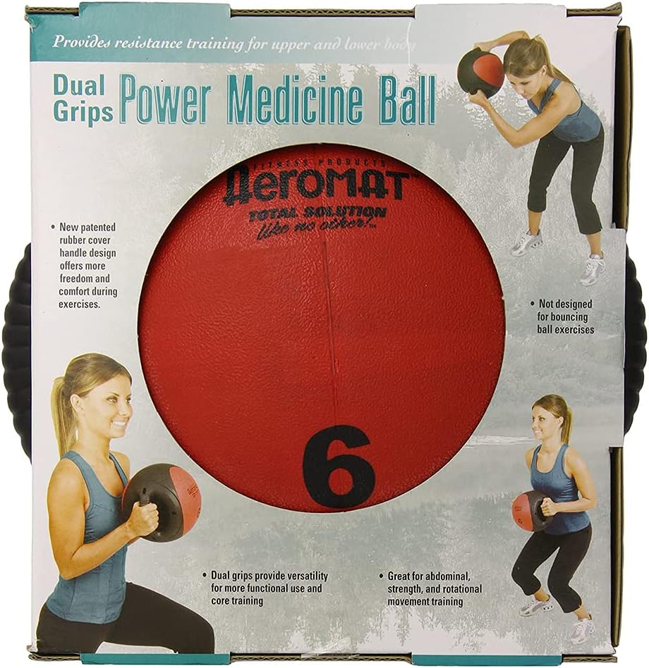Aeromat Dual Grip Power Medicine Balls for Abdominal Training and Rotational Movements - 9" Diameter - Weights Color-Coded