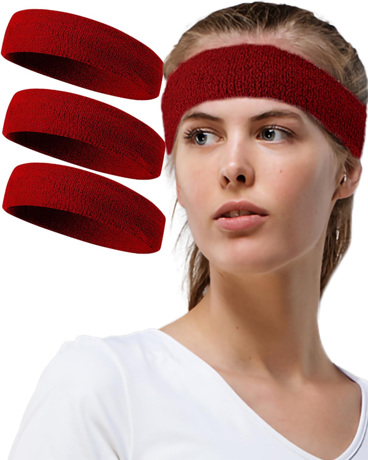 Tanluhu Sweatbands Sport Headbands for Working Out, Execise, Tennis, Basketball, Running - Terry Cloth Athletic Sweat Cotton Headband Outdoor for Men & Women