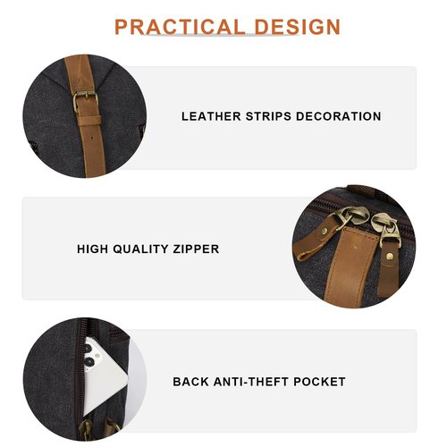 KouLi Buir Canvas Sling bag,Small Crossbody Backpack,Convertible Chest Bag Casual Daypack For Outdoor Cycling Hiking Travel (B2463-Black)