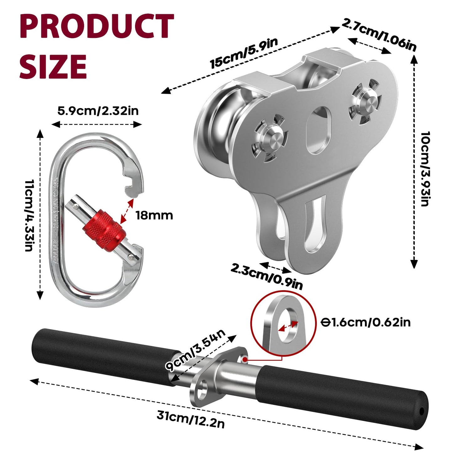 Fologtoo Zipline Pulley, Heavy Duty 304 Stainless Steel Zipline Trolley with Handle for 1/4" to 3/8" Cable, Tandem Speed Double Pulley for Backyard Zip Line, Hauling, Rigging and Commercial Purposes