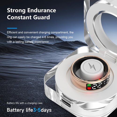 Smart Ring, Fitness Tracker Ring, Cordless Sports Health Tracker with APP, Charging Case, Support BT, IP68 Activity Tracker for Men Women Birthday Gift (#12)