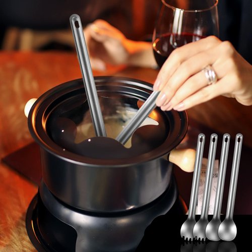 Minatee 4 Pieces Titanium Long Handle Spork and Spoon 8.4 Inch Ultralight Portable Flatware Lightweight Soup Spoon Camping Spork Utensil for Outdoor Camping Backpacking Hiking Travel Picnic (Silver)