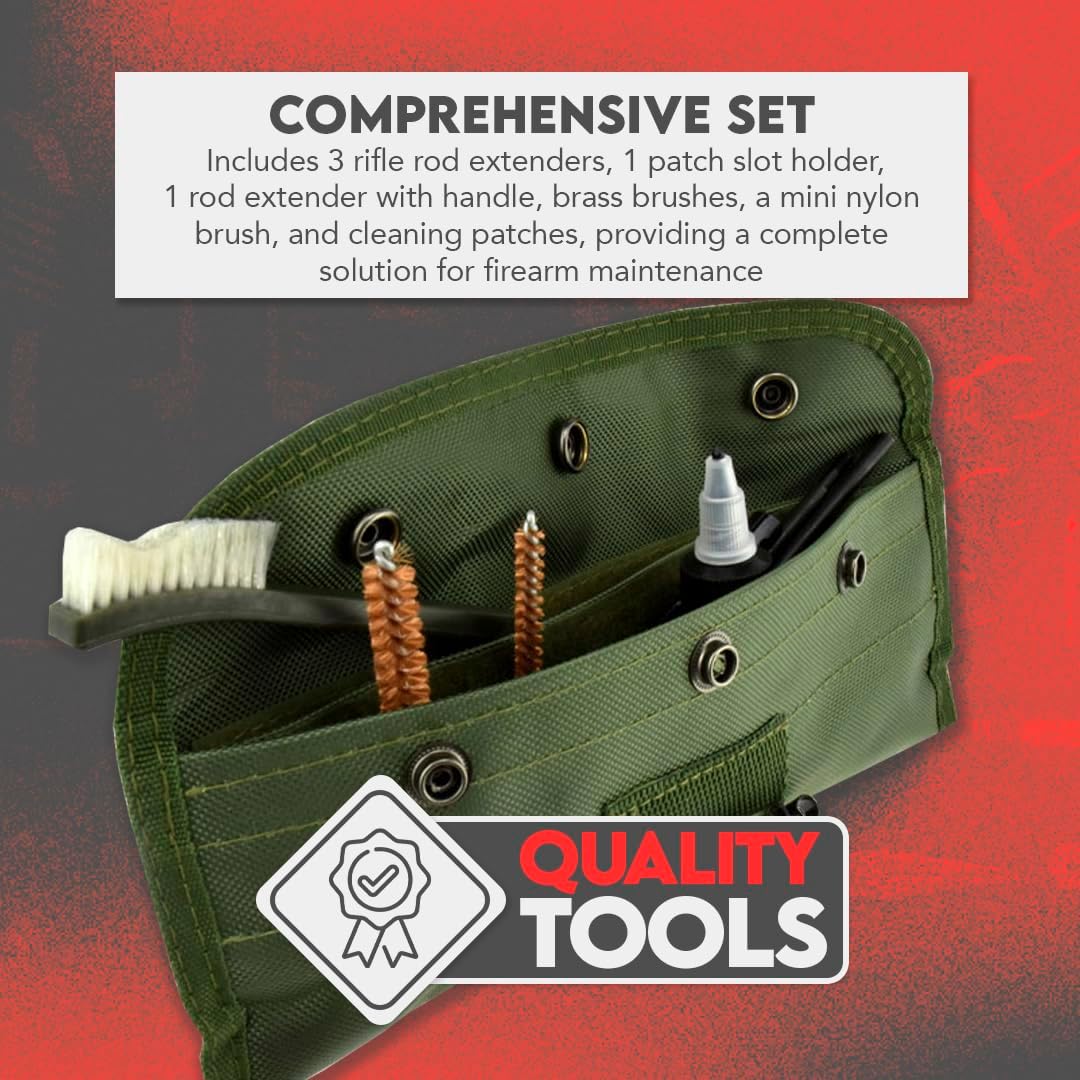 SE 10-Piece Rifle-Gun Cleaning Kit - Includes Brass Brushes, Rod Extenders, and Canvas Storage Pouch - GC16M