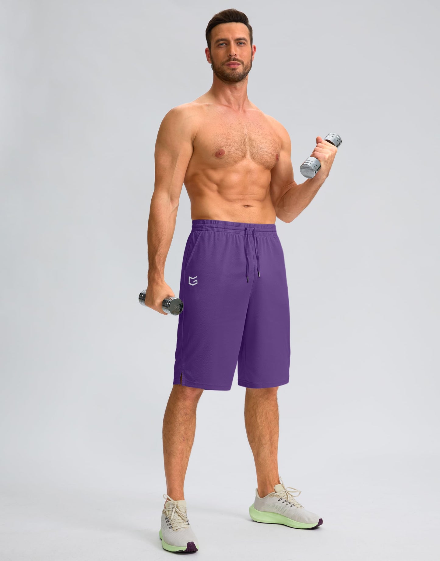 Men's Athletic Shorts with Pockets 9" / 11" Long Basketball Shorts Lightweight Quick Dry Gym Workout Shorts for Men(Purple,S)