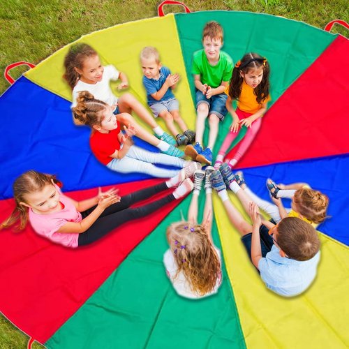 Dulousia Parachute 6.5ft - Gymnastics Parachute with Handles for Children Group Team Cooperative Games,Indoor Outdoor Gym Class Rainbow Parachute Birthday Church VBS Activity Field Days Supplies