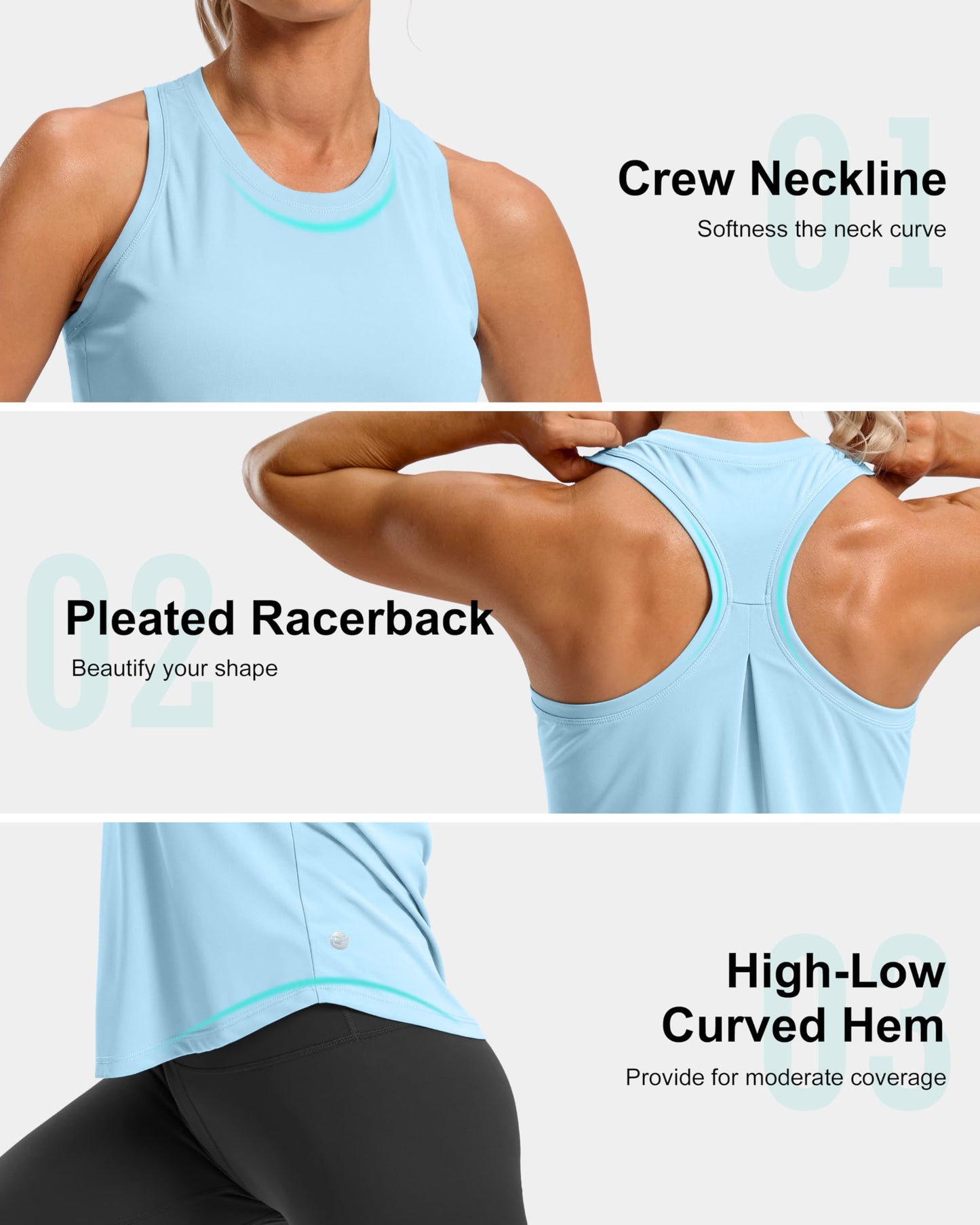 G Gradual Women's Workout Tank Tops Racerback Athletic Yoga Tops Loose Fit Sleeveless Running Gym Sports Shirts for Women(Blue Linen,S)