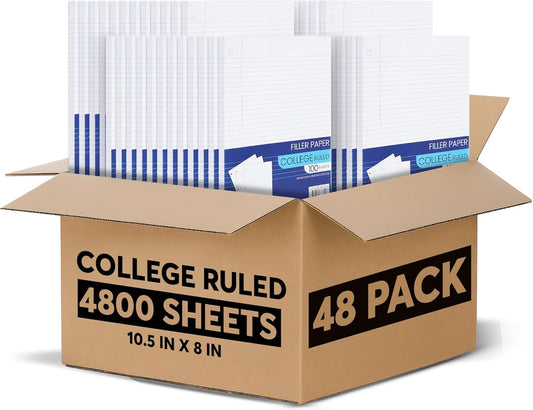 Notebook Paper College Ruled, Loose Leaf Paper for 3 Ring Binders - 10.5' X 8", for Students, School Classroom - 100 Sheets/Pack (2 Pack)