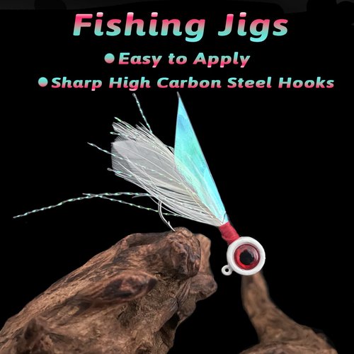 Bombite Crappie Jigs - Hand-Tied Jig Heads with Rainbow Skin Feather, Fishing Lures Kit for Bass, Walleye, Panfish, Sunfish - 1/16oz