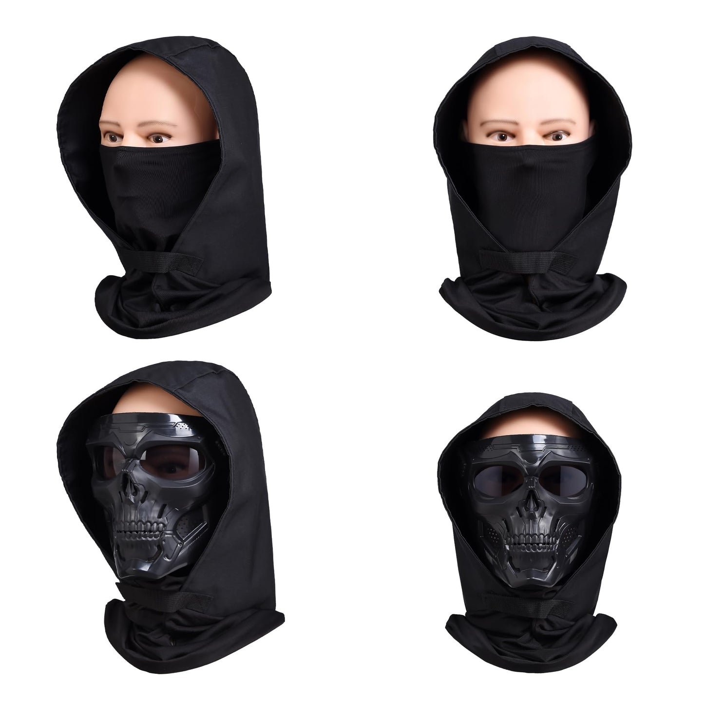 Airsoft Paintball Skull Mask Tactical Full Face Cyberpunk Scary Mask with Balaclava Headgear for CS Halloween Shooting Cosplay Costume Movie Props Survival Games (Black)