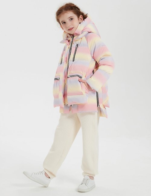 Orolay Winter Down Coat for Girls Hooded Puffer Jacket Colorful Reflective Down Jacket Warm Water-Resistant Outerwear for Kids Pink 11-12 Years