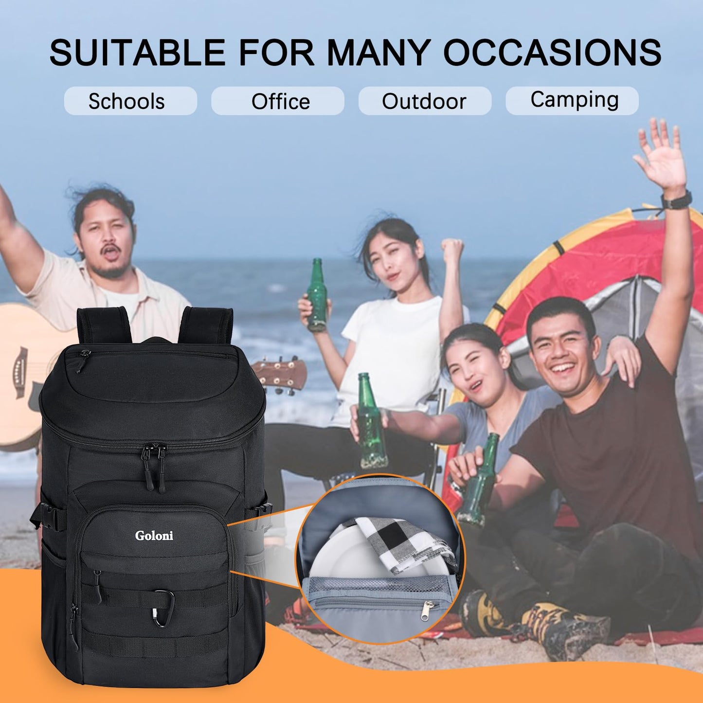 Upgraded Cooler Backpack 24 Cans – Lightweight Insulated Backpack Cooler, Leak-Proof & 18-Hour Ice Retention for Beach, Camping, Hiking (Men, Women, Family)