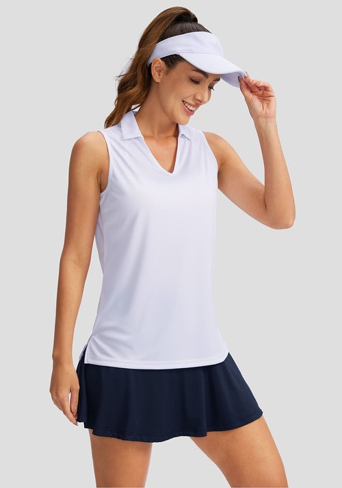 SANTINY Women's Sleeveless Golf Shirt V-Neck Quick Dry Tennis Tank Tops Collared Golf Polo Shirts for Women(A White_M)