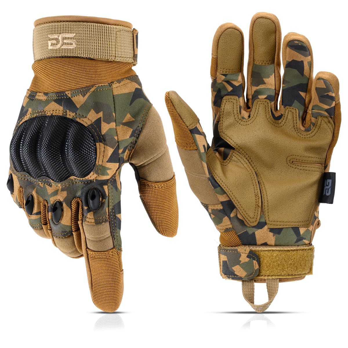 Glove Station Gloves for Men – Touchscreen Utility Gear with Hard Knuckle Protection Used in Motorcycle, Airsoft, & Outdoor Work Camouflage - Hard Knuckle Large