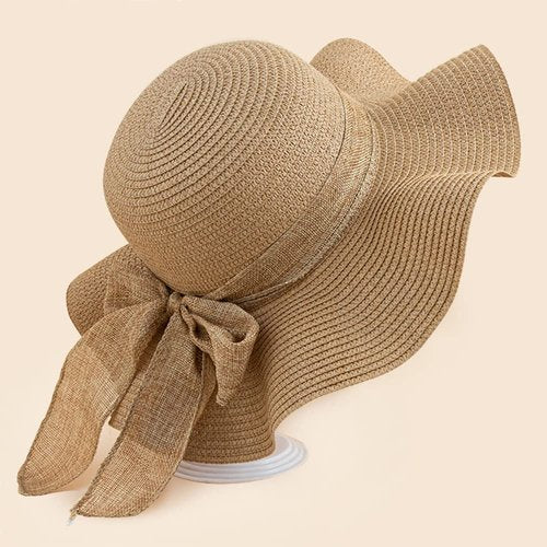 Women Floppy Sun Hat with Wide Brim, Foldable Roll-Up Straw Beach Hat Summer Hat for Travel (Khaki)