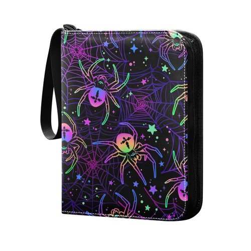 Halloween Spiders on Web Card Binder 4 Pocket Zipper PU Trading Card Album Fits 400 Game Cards 50 Removable Sleeves Card Folder Collection for Baseball MTG TCG Sports Cards