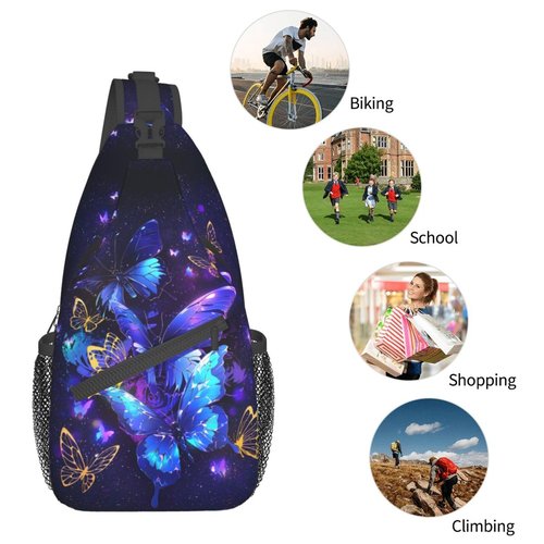 Nmbvcxz Butterflies Crossbody Sling Bag for Women Men Sling Backpack Casual Travel Hiking Daypack Chest Shoulder Bag