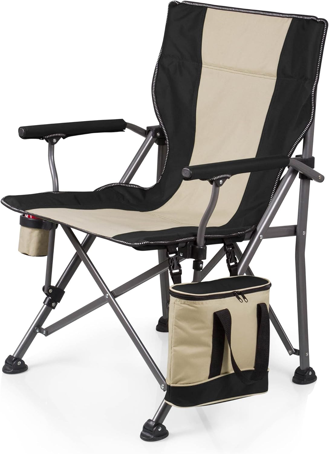 PICNIC TIME Outlander XL Heavy Duty Folding Camping Chair with Insulated Cooler, Oversized Portable Lawn, Beach & Camp Chair with Cup Holder, Storage Pocket, Carry Bag, 400 lb Capacity (Black)