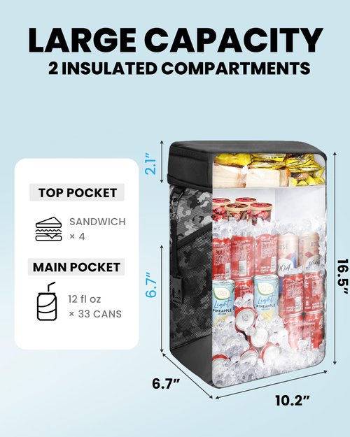 OutdoorMaster Cooler Backpack with Leak-Proof Design, 2 Insulated Compartments Portable Thermal Bag for Camping, Beach, Travel, Lunch, Drink, Ice - 21L