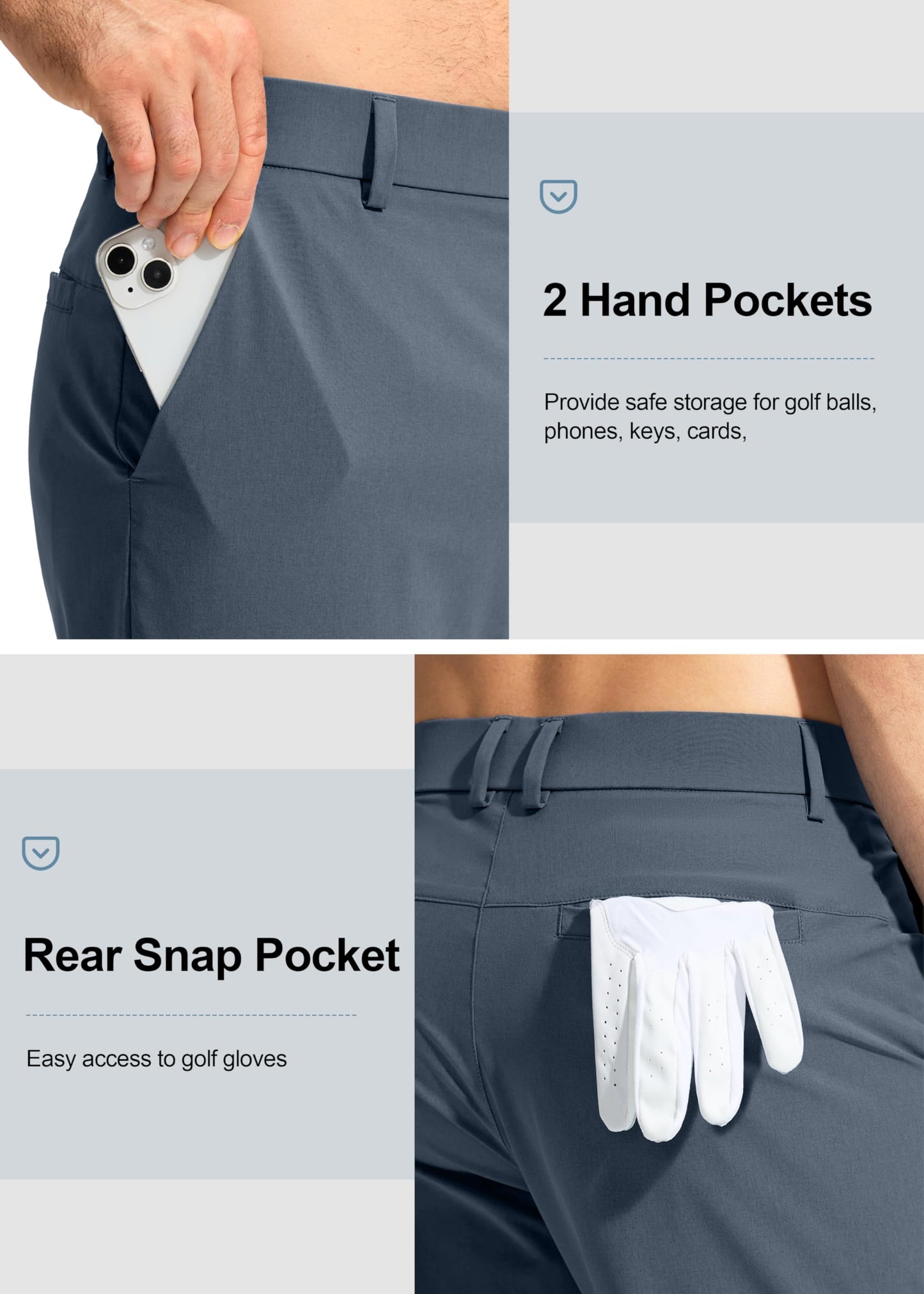Pudolla Men's Golf Pants Work Dress Comfy Pants Casual Slacks Trousers with Pockets(Grey_Blue 35Wx32L)