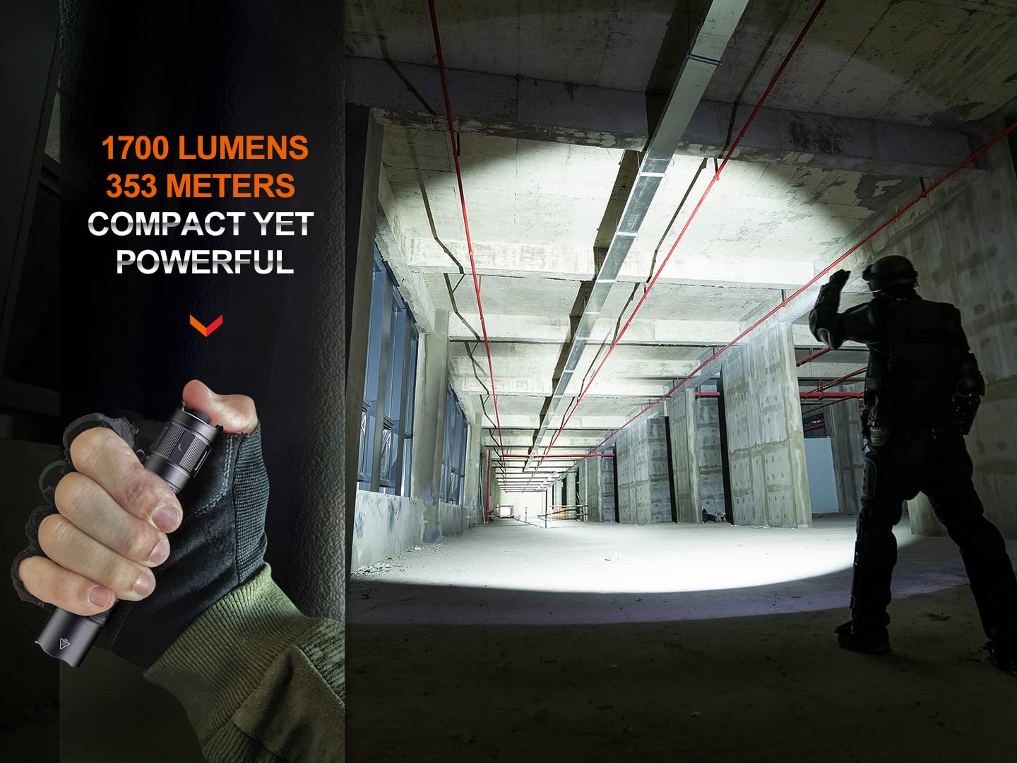 Fenix PD35R Tactical Flashlight, USB-C Rechargeable, 1700 Lumen with Organizer