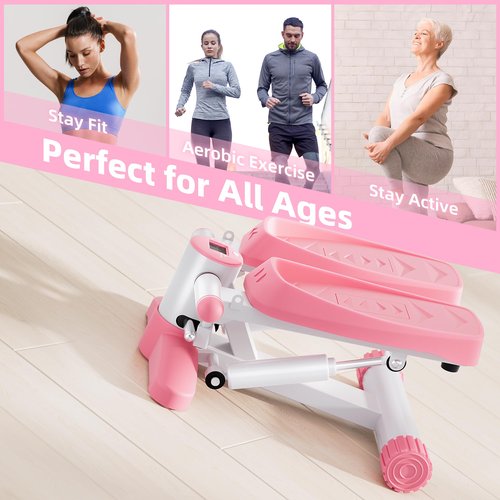 Pink Stair Stepper for Exercises, Portable Mini Steppers with Resistance Band, 330LB Weight Capacity, Non-Slip Mat, LCD Calories Display, Aerobic Fitness Stepper for Home Workout
