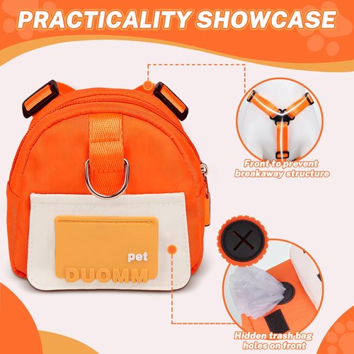 Bagentry Orange Dog Harness Backpack with Leash & Poop Bag Dispenser, Modern Style, Medium Dog, 17-33 Lb, 5.9" x 5.9" x 2.3"
