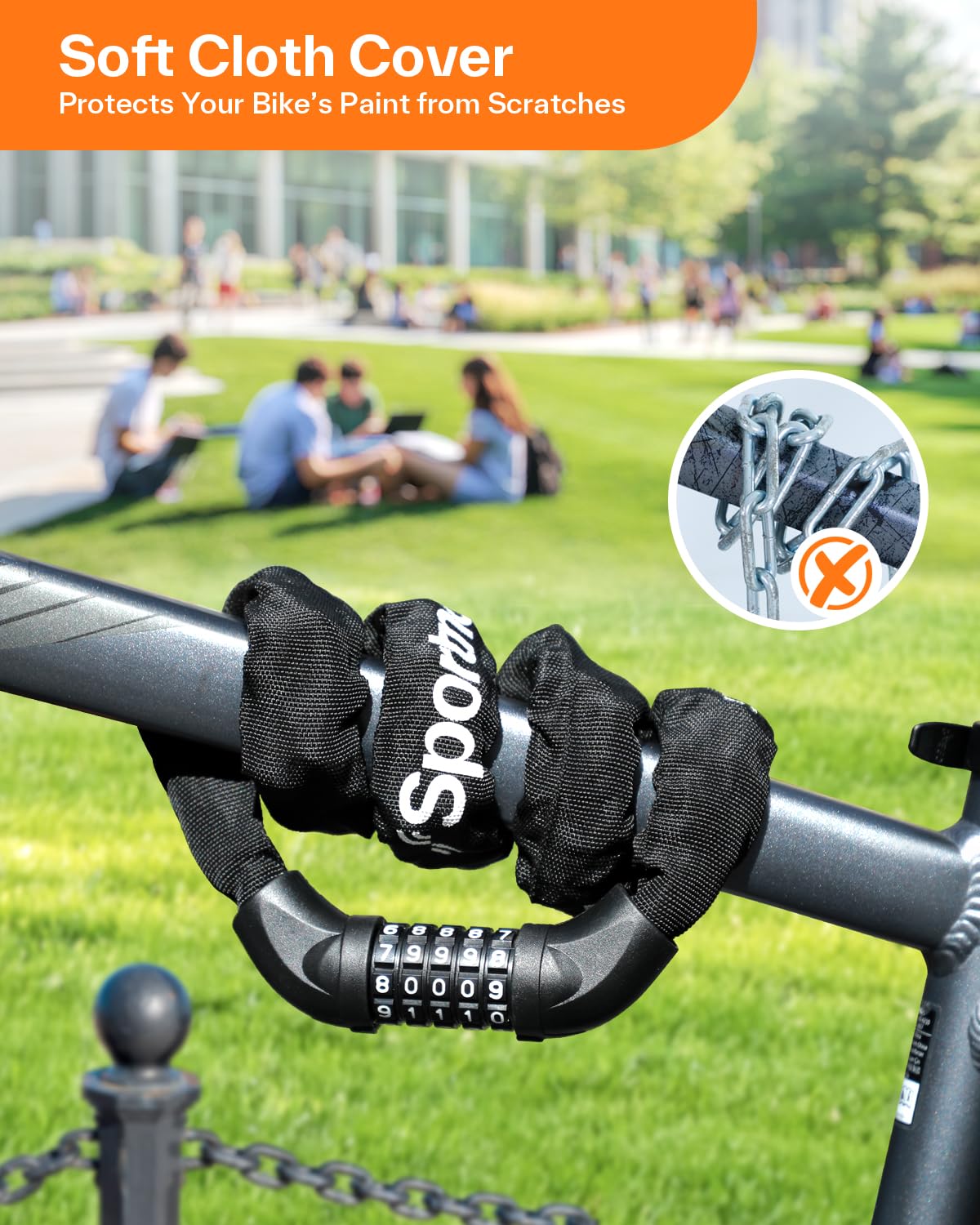 Sportneer Bike Lock: 5 Digit Combination High Security Anti Theft Bike Chain Lock - 5.9ft Heavy Duty Keyless Bicycle Lock for Bike Motorcycle Scooter Door & Gate - Easy to Use, Bike Accessories