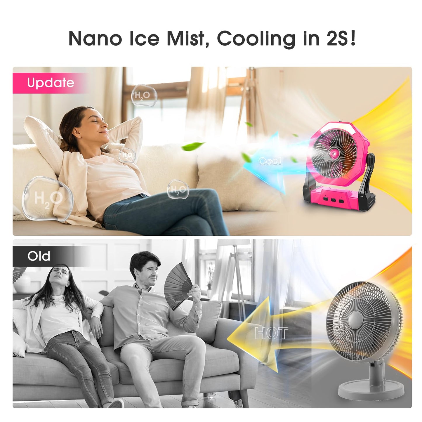 Ausic Portable Misting Fans, Pink Outdoor Cooling Fan for Patios, [Max 35H Runtime] 8 Inch Battery Operated Rechargeable Fans, Water Spray Fan with LED Light for Pets/Travel Beach Camping Essential