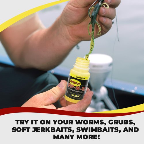 Spike It Softbait Dip-n-Glo Garlic Scented Lure Dye | Vibrant Chartreuse Color | Fishing Worm Paint for Soft Plastic Lures | 2 Oz Bottle