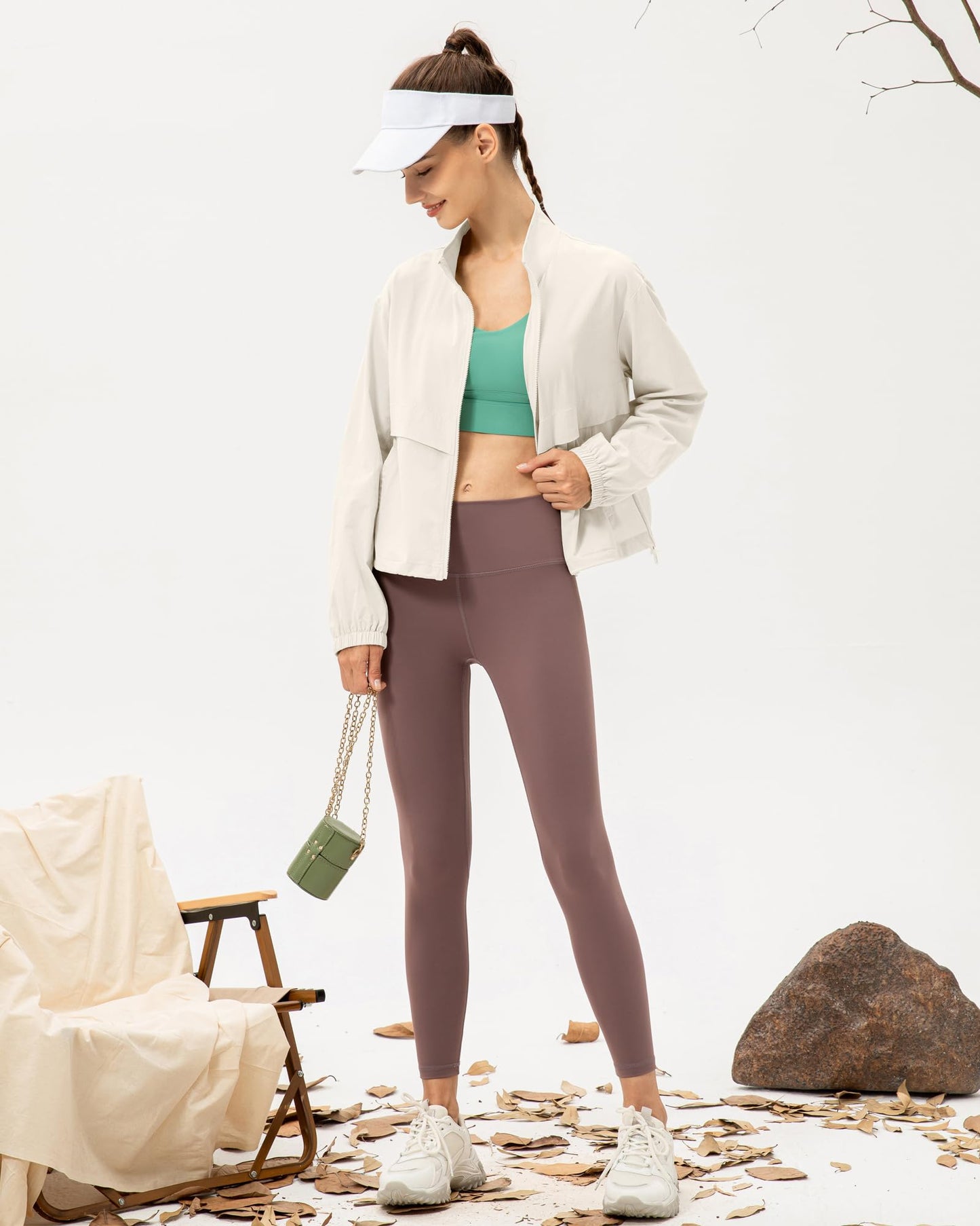 YOQYO Women's Lightweight Zip Up Athletic Workout Jacket Stand Collar Sun Protection Shirts Outdoor Jackets Beige XL