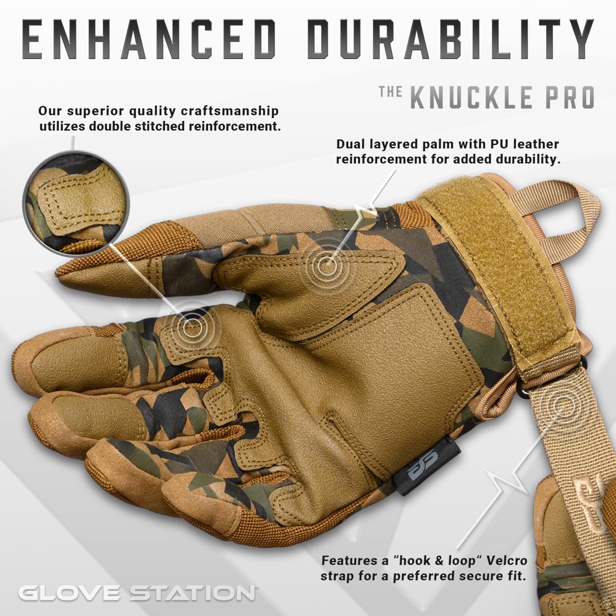 Glove Station Gloves for Men – Touchscreen Utility Gear with Hard Knuckle Protection Used in Motorcycle, Airsoft, & Outdoor Work Camouflage - Hard Knuckle Large