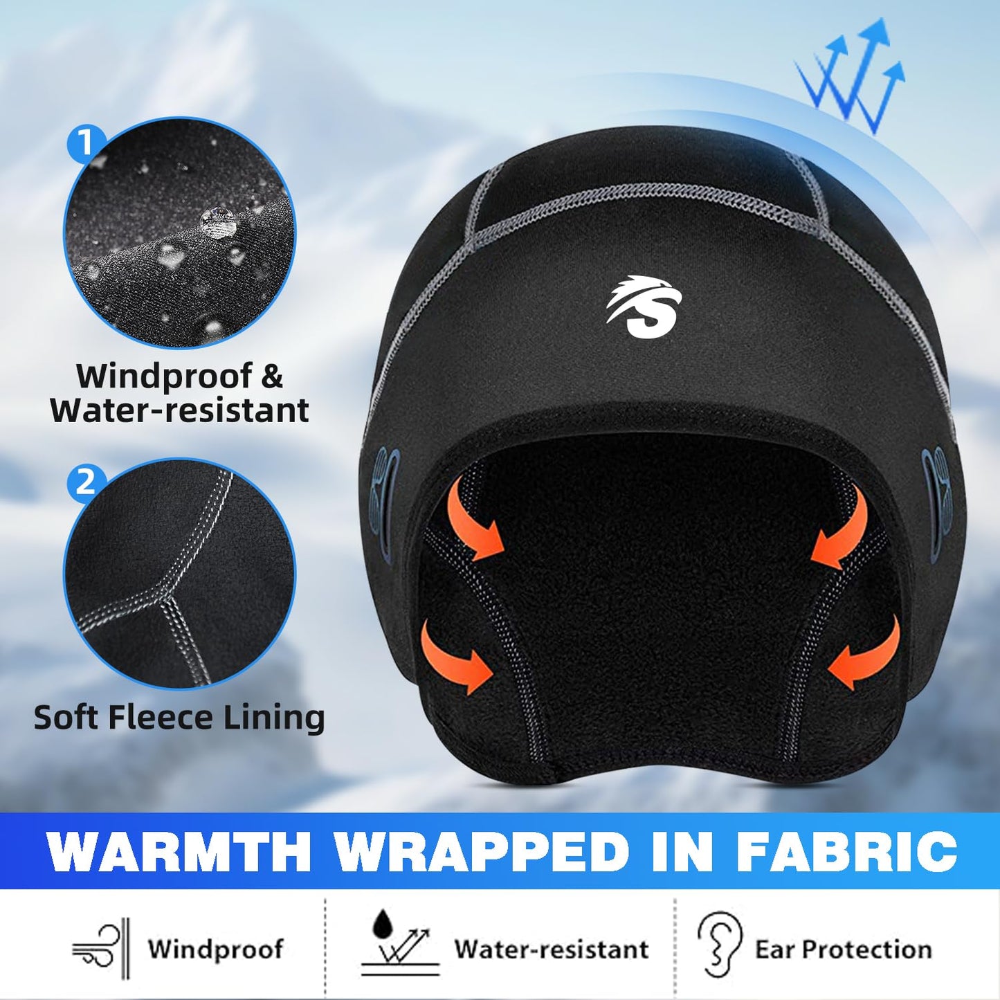 Seektop 2 Pack Winter Skull Cap Helmet Liner for Men, Cycling Running Sweat Wicking Skullcap Beanie, Fits Under Helmets