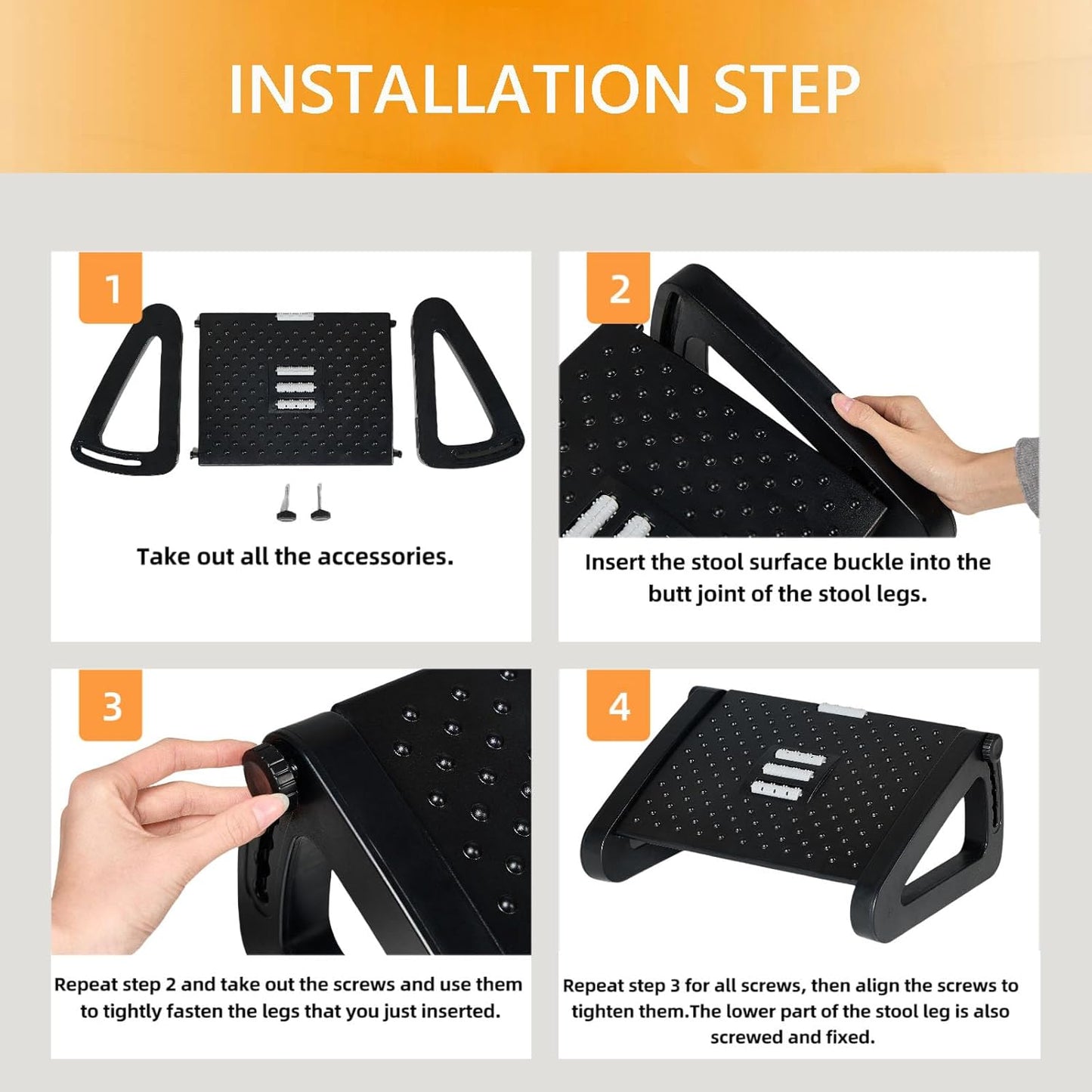 Foot Rest for Under Desk at Work, Ergonomic 6 Heights Adjustable Footrest with Massage Roller, Portable Under Desk Foot Stool for Home,Office, Black