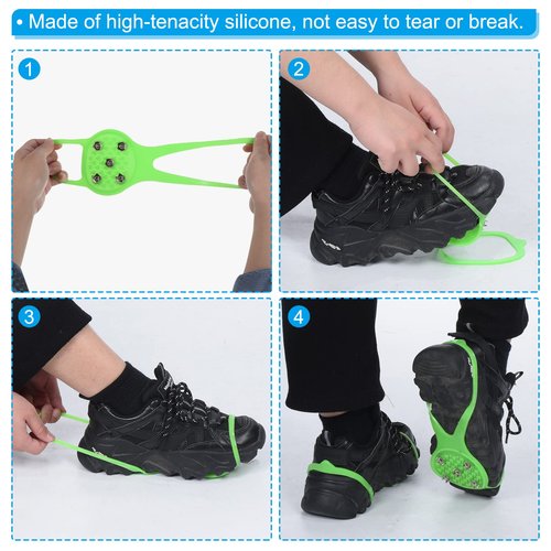 PATIKIL 9.8" Non-Slip Gripper Spikes Claw, 2 Pairs Universal Ice Cleats Shoe Spikes with 5 Tooth Steel Nails for Skiing Walking Shoes, Black