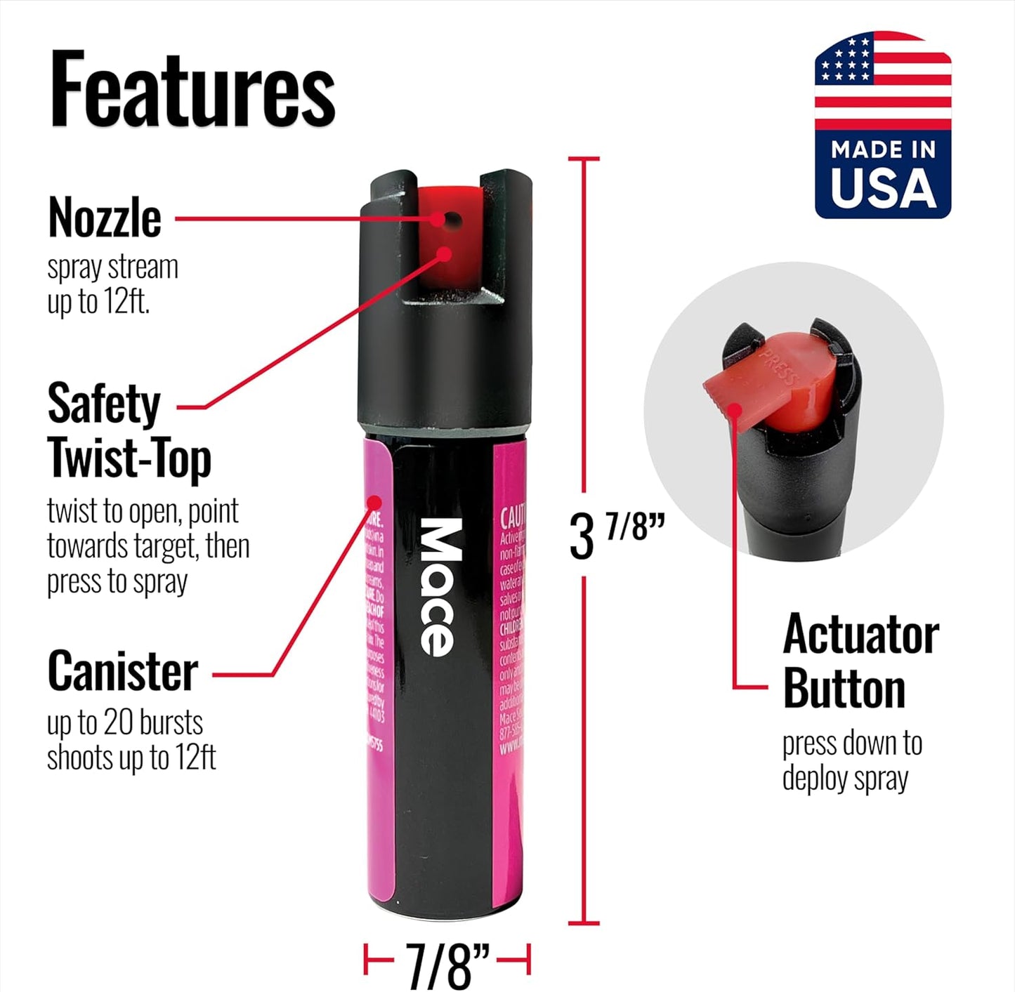 Mace Pepper Spray - Twist Lock & Hardcase Model, Max Strength 10% OC Formula, Long Lasting UV Dye, Self Defense Pepper Spray for Women & Men