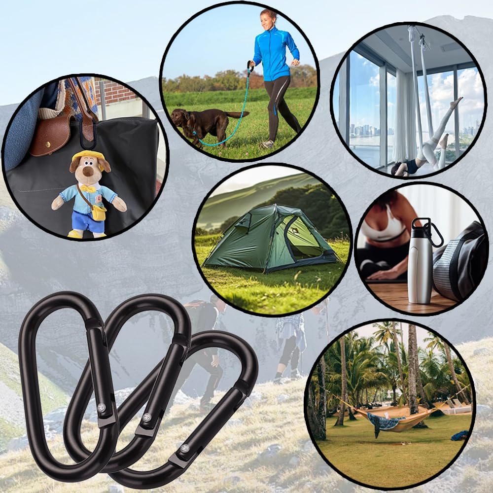 15 PCS Small Carabiner Clip Heavy Duty Locking Carabiner Black Chain Connector Clips Aluminum Spring Snap Hook Buckle for Outdoor Hiking Climbing Camping Fishing Hanging
