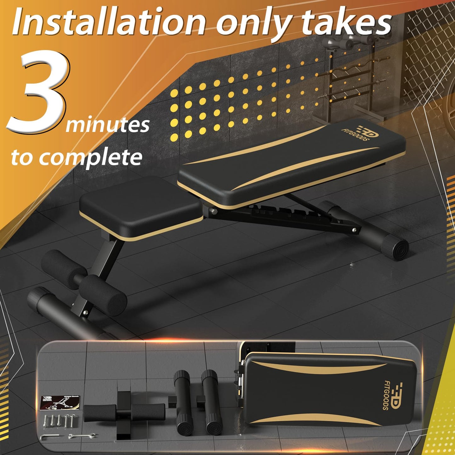 FitGoods Adjustable Weight Bench - Heavy-Duty Foldable Workout Bench for Home Gym, 660 LBS Capacity, Incline & Decline, Multi-Position Strength Training Bench, Compact Storage