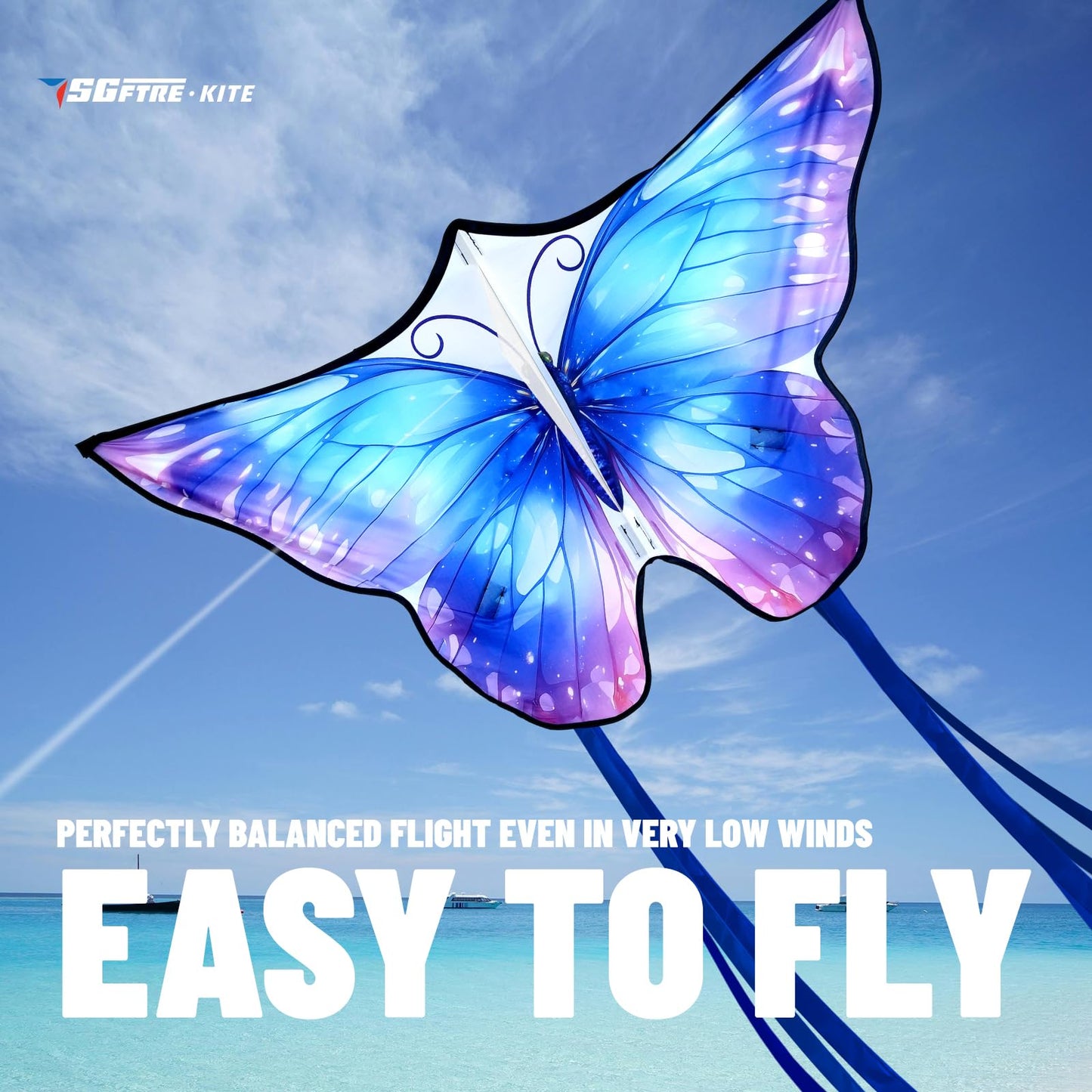 SGftre Butterfly Kite for Boys and Girls Easy Flight Hand Kites Perfect Outdoor Toy for Kids and Adults, Great for Beach Fun and Outdoor Activities, Great Gift for Kids (Blue Dreamy Butterfly)
