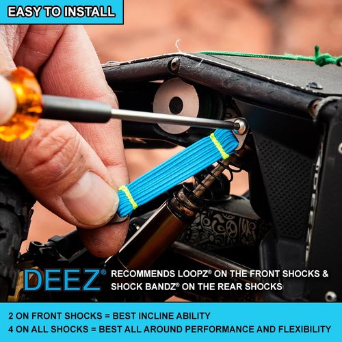 DEEZ LOOPZ: [Patent Pending] High-Performance Shock Bands for RC Cars & Vehicles 1/8 1/10 1/18, 2-Pack, RC Shock Absorbers for Crawlers, Improve Climbing/Control (Navy/Black - 90MM, Flexible)