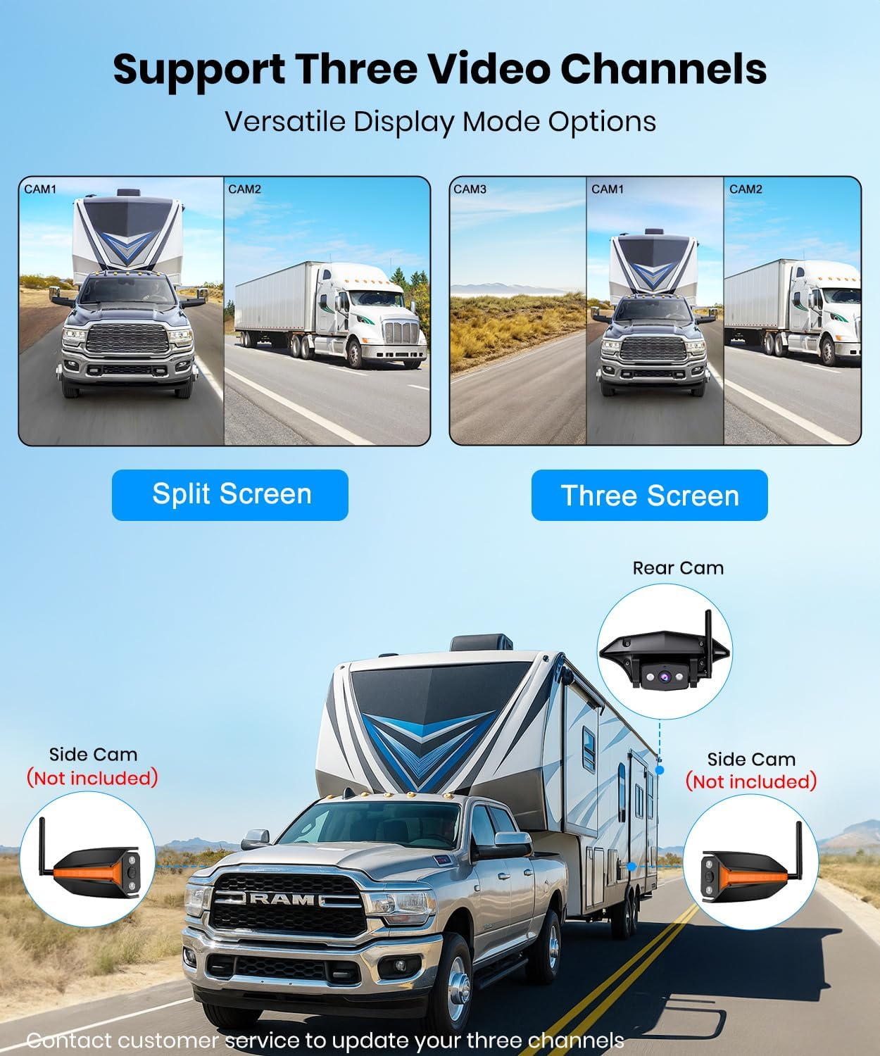 AUTO-VOX RV Backup Camera Wireless Plug and Play: Compatible with Pre-Wired RV, IR Night Vision, HD 1080P 7.2'' DVR 3-Channels, Stable Signal & Wide Angle Rear View Camera for Trailer Camper Motorhome