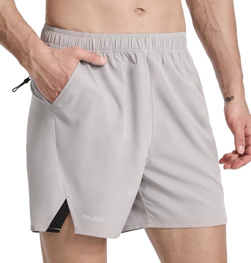 Men's Running Athletic Shorts 5 inch Quick Dry Workout Short Tennis Gym Shorts with Zipper Pockets Light Gray M