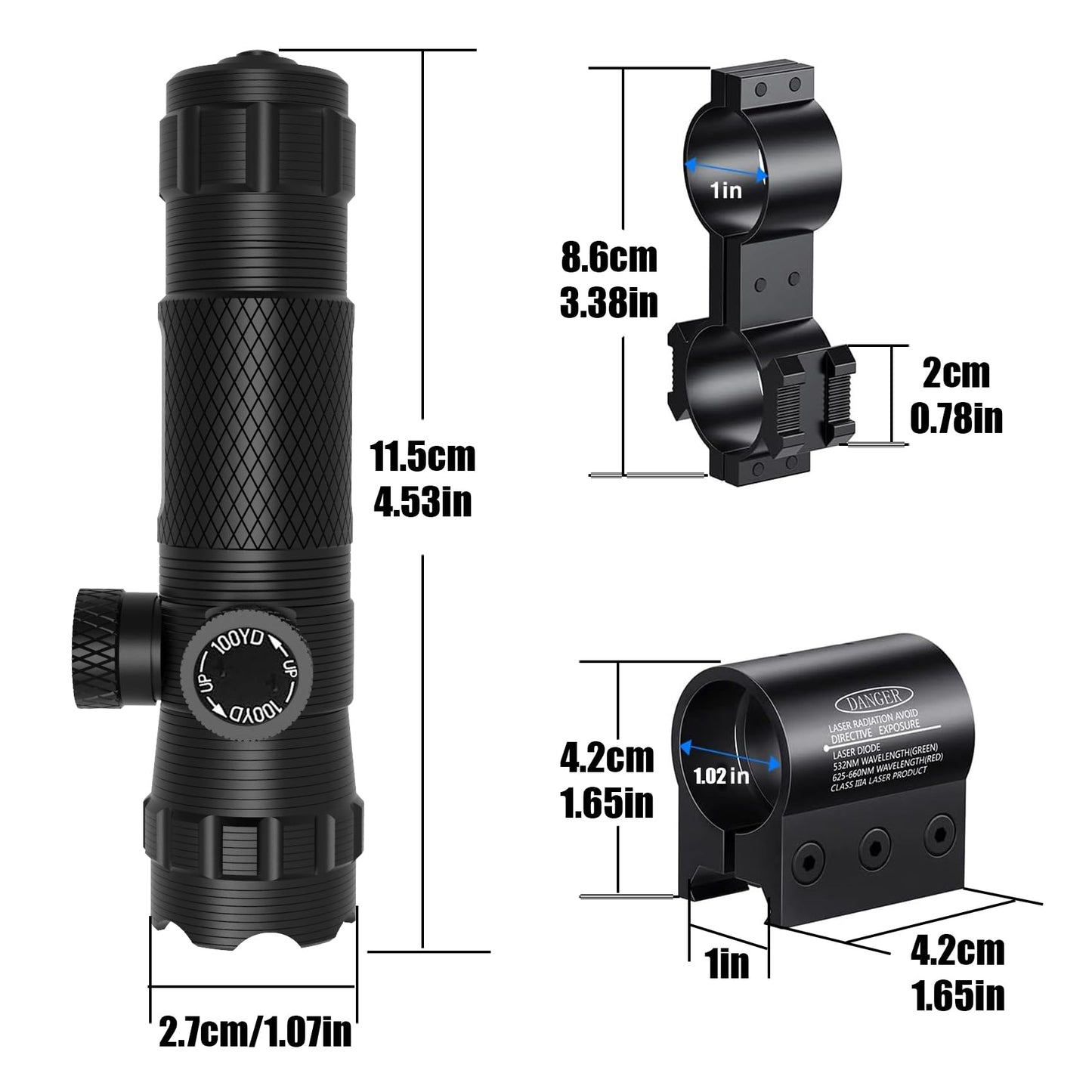 UUQ Hunting Airsoft Gun Lasers - Military Grade Green Laser Sight for Rifle with 20mm Picatinny Mount & 1'' Ring Mount Adapter, Remote Pressure Switch,Battery Dot for Accurate and Reliable Performance