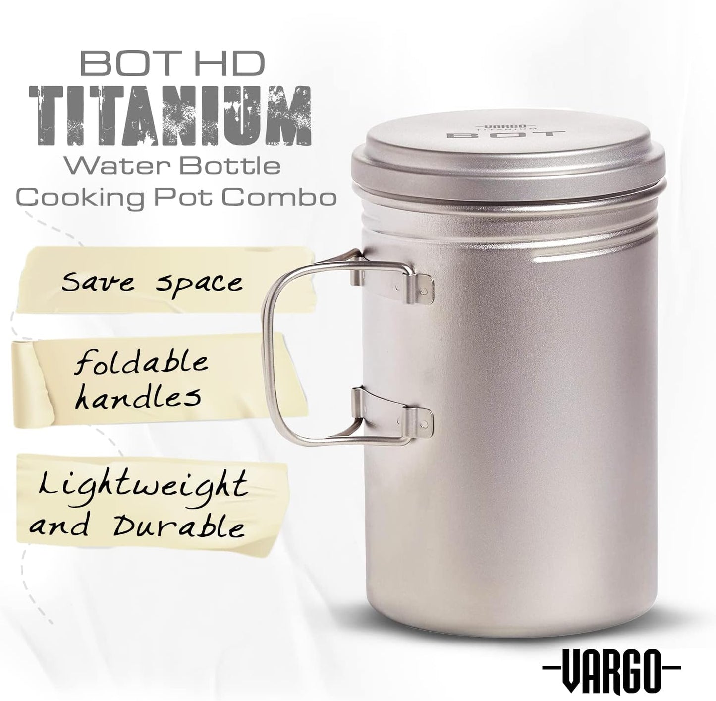 Vargo Titanium BOT Series | Vargo BOT - 700 | Titanium Cooking Pot and Water Bottle with Foldable Handles and Watertight Lid | 700ml (23 oz.)